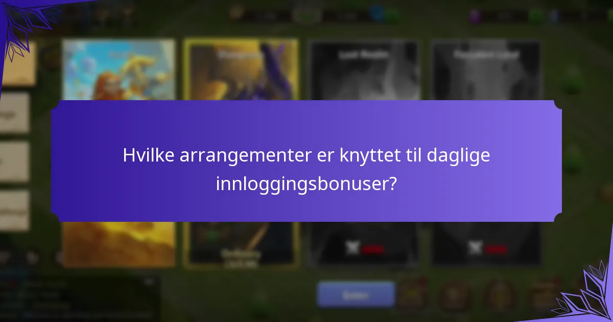 Hvilke arrangementer er knyttet til daglige innloggingsbonuser?